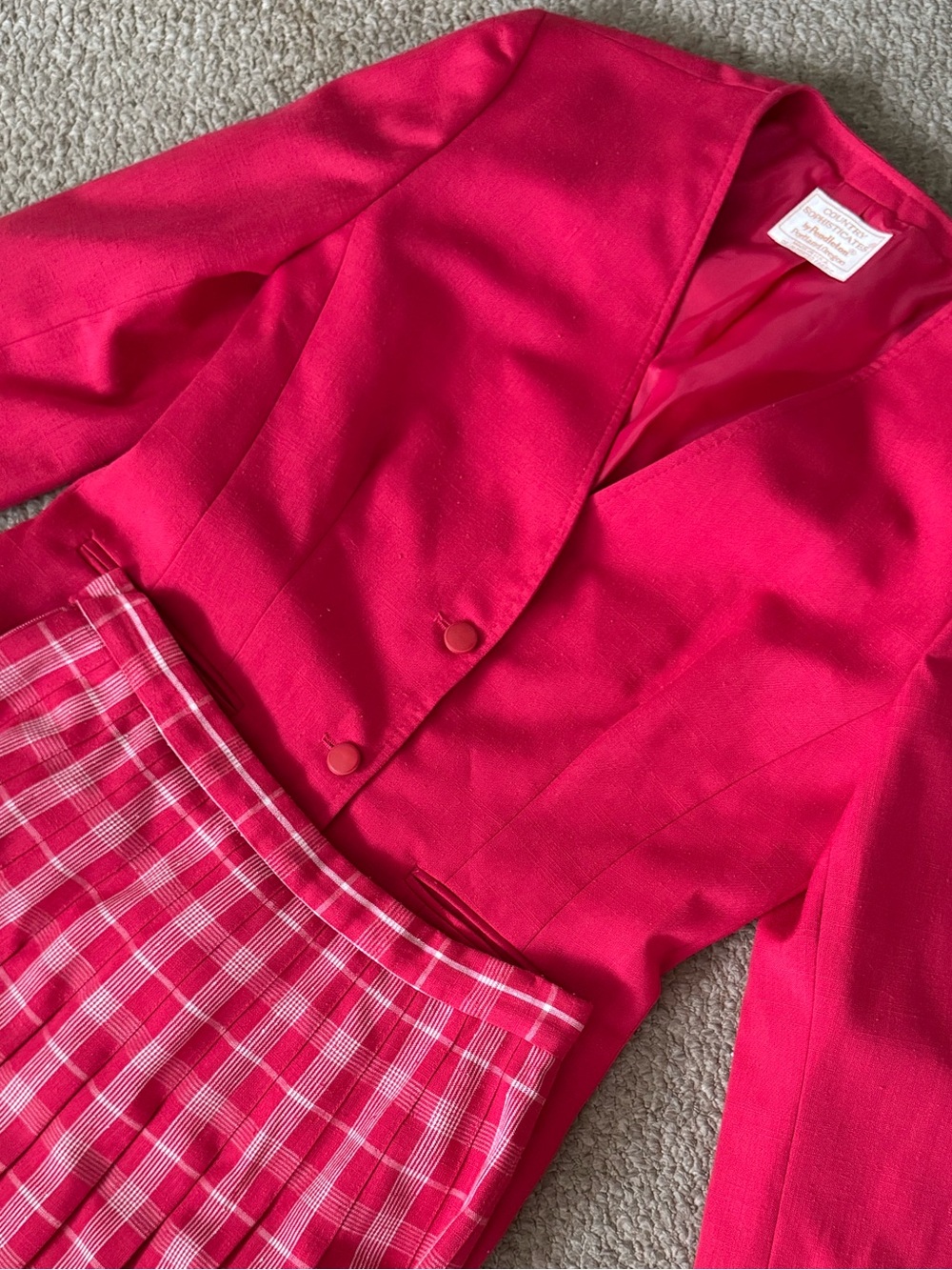 Vintage Country Sophisticates by Pendleton Hot Pink Blazer Skirt Suit Set 8